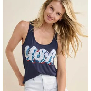 Miss Chievous *USA* sequin Tank Top | Sz Womens M, Navy Blue NEW N1